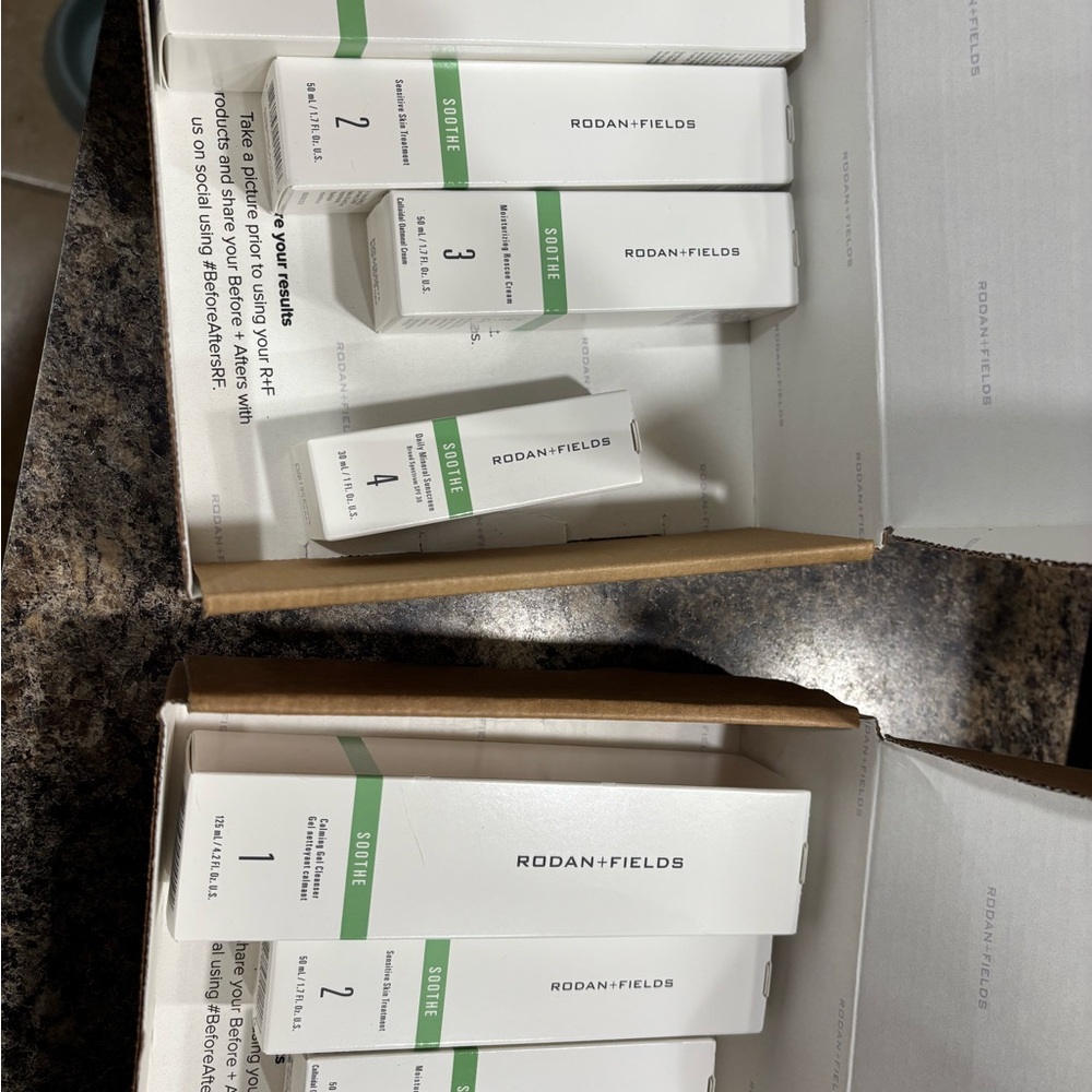 Rodan + Fields Soothe Skincare Collection with White and Green Packaging